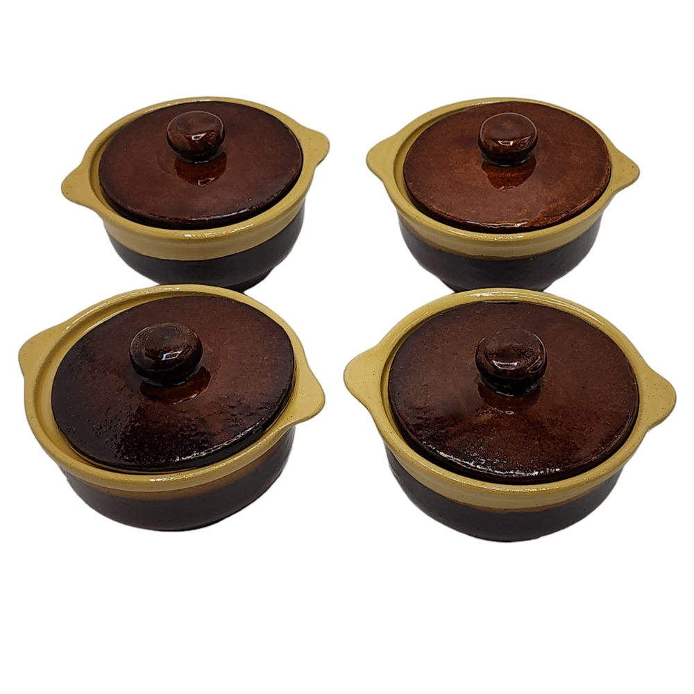 Vintage PV‎ Pleasant Village Lidded Stoneware Bowl Set of 4